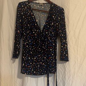 Anne Klein Gray and Blue Patterned Top